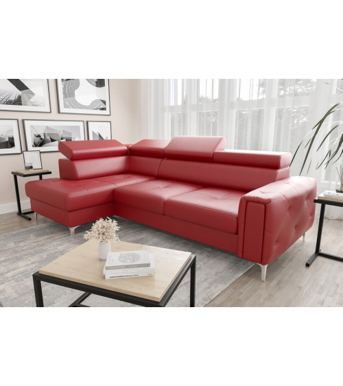 Sofá esquinero convertible de cuero ORION 255 × 170 cm en varios colores