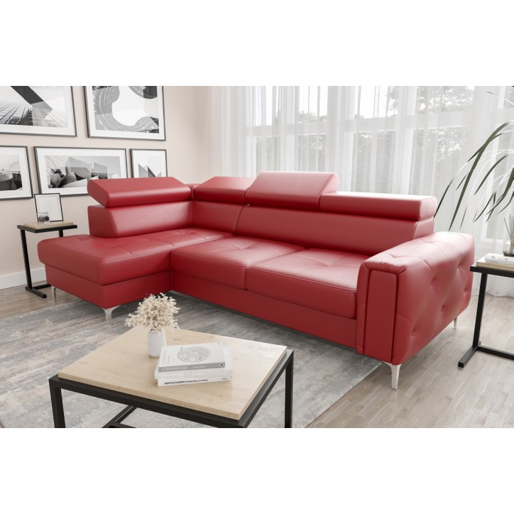 Sofá esquinero convertible de cuero ORION 255 × 170 cm en varios colores