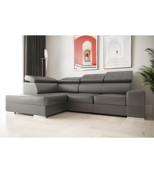 Sofá esquinero convertible de cuero ROYAL I 260 × 185 cm en varios colores