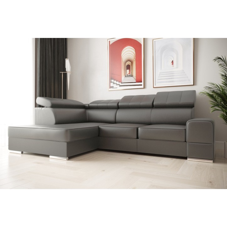 Sofá esquinero convertible de cuero ROYAL I 260 × 185 cm en varios colores