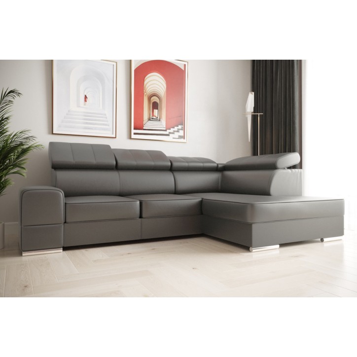 Sofá esquinero convertible de cuero ROYAL I 260 × 185 cm en varios colores