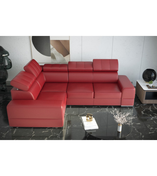 Sofá esquinero convertible de cuero ROYAL II 280 × 210 cm en varios colores