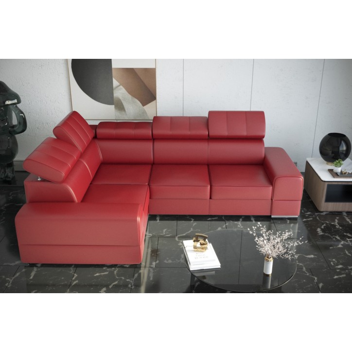 Sofá esquinero convertible de cuero ROYAL II 280 × 210 cm en varios colores