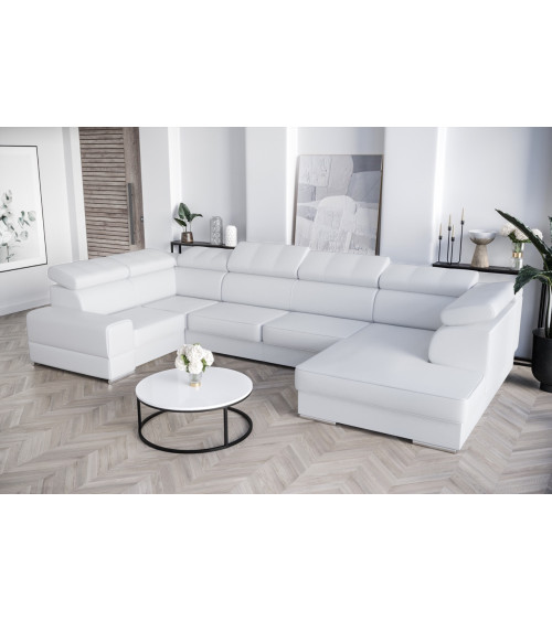 Sofá en U convertible de cuero ROYAL MAX I  210 x 375 x 185 cm en varios colores