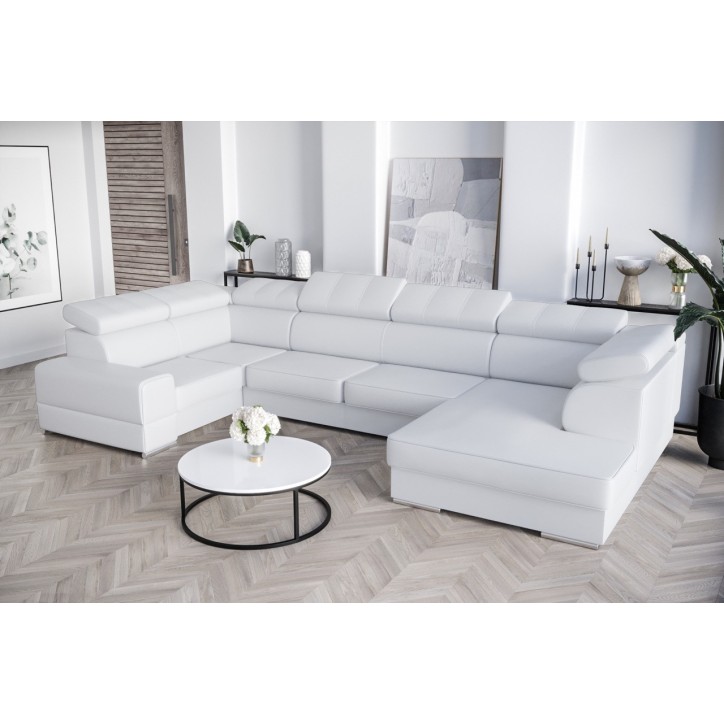 Sofá en U convertible de cuero ROYAL MAX I  210 x 375 x 185 cm en varios colores