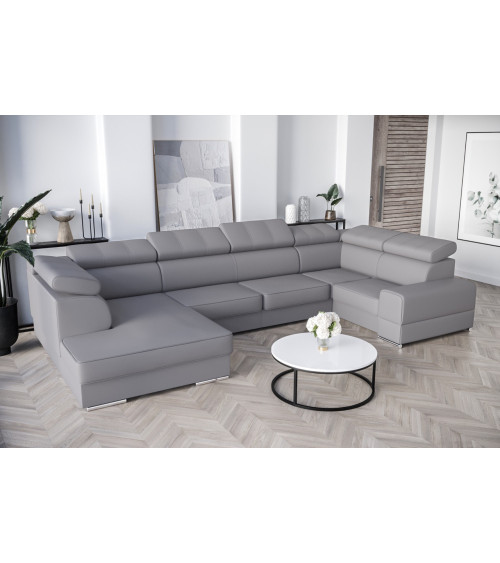 Sofá en U convertible de cuero ROYAL MAX I  210 x 375 x 185 cm en varios colores