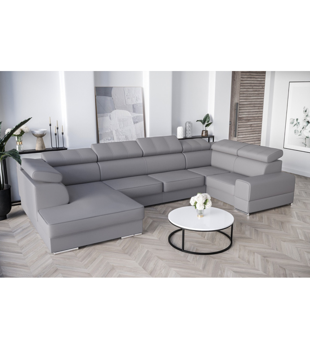 Canapé en U convertible en cuir ROYAL MAX I 210 x 375 x 185 cm en plusieurs couleurs