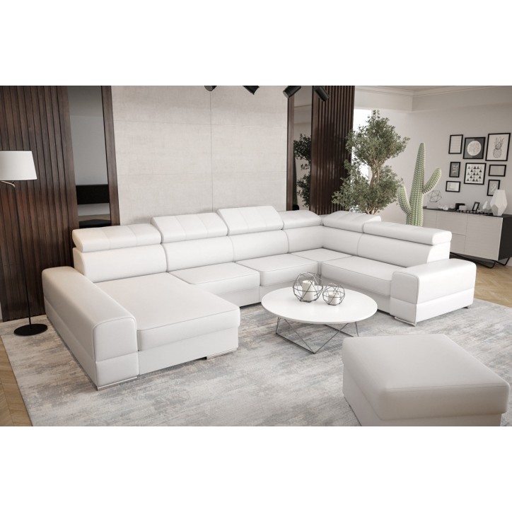 Canapé en U convertible en cuir ROYAL MAX II 185 x 375 x 230 cm en plusieurs couleurs