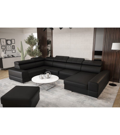 Sofá en U convertible de cuero ROYAL MAX II 185 x 375 x 230 cm en varios colores