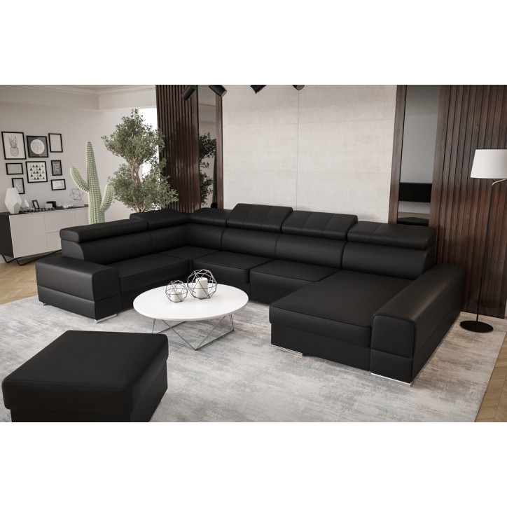 Sofá en U convertible de cuero ROYAL MAX II 185 x 375 x 230 cm en varios colores