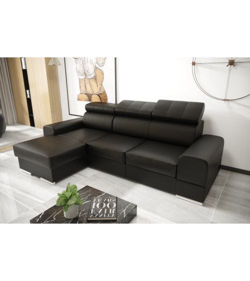 Sofá rinconera convertible de cuero ROYAL MINI 260 x 160 cm en varios colores