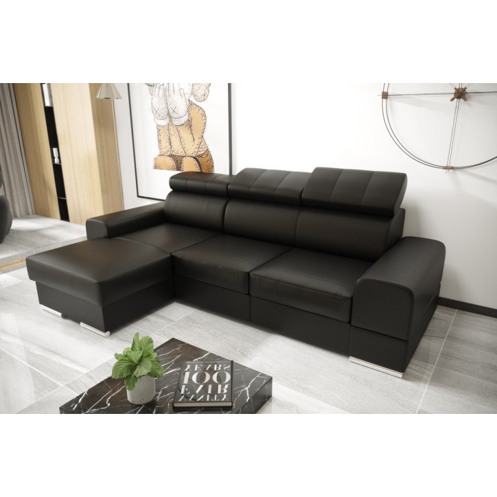 Sofá rinconera convertible de cuero ROYAL MINI 260 x 160 cm en varios colores