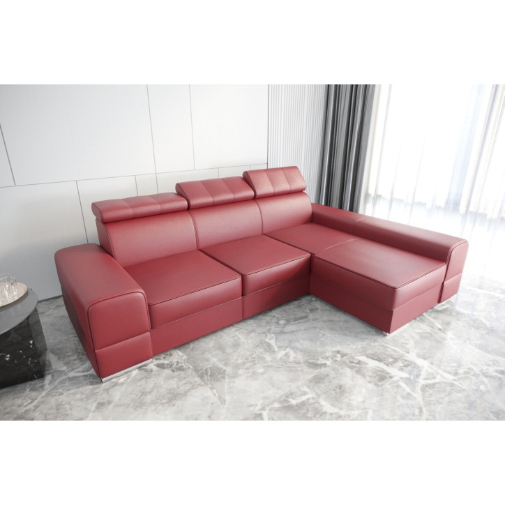 Sofá rinconera convertible de cuero ROYAL 295 x 185 cm en varios colores