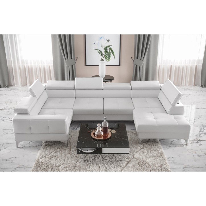 Sofá en U convertible de cuero TOSCANIA MAX I 170 x 350 x 185 cm en varios colores