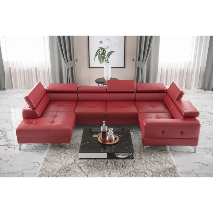 Sofá en U convertible de cuero TOSCANIA MAX I 170 x 350 x 185 cm en varios colores