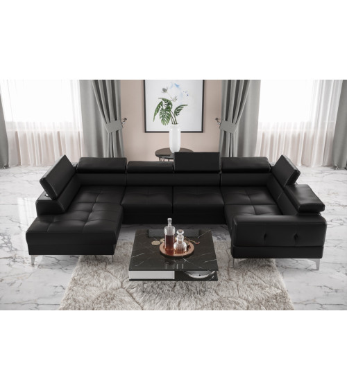 Canapé en U convertible en cuir TOSCANIA MAX I 170 x 350 x 185 cm en plusieurs couleurs