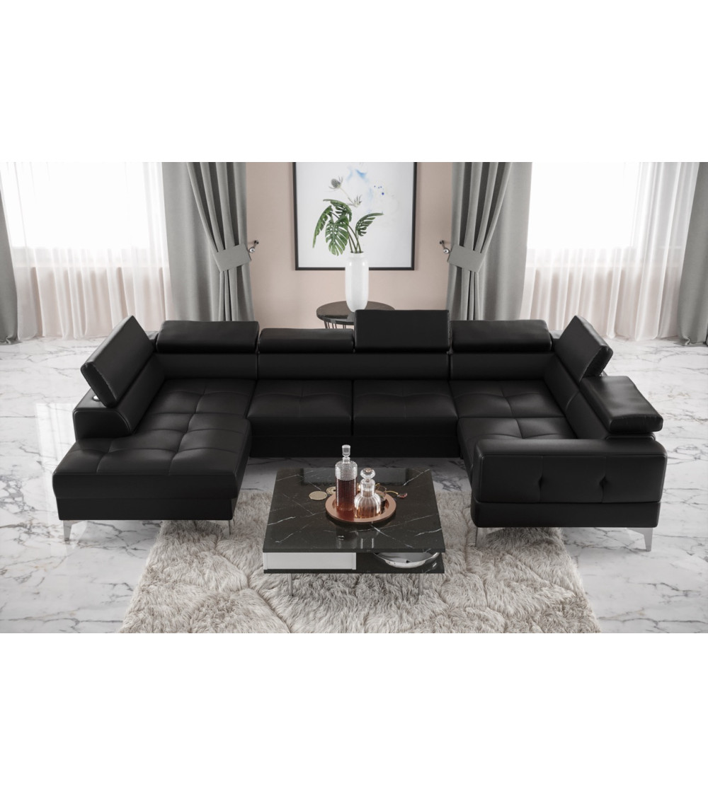 Canapé en U convertible en cuir TOSCANIA MAX I 170 x 350 x 185 cm en plusieurs couleurs