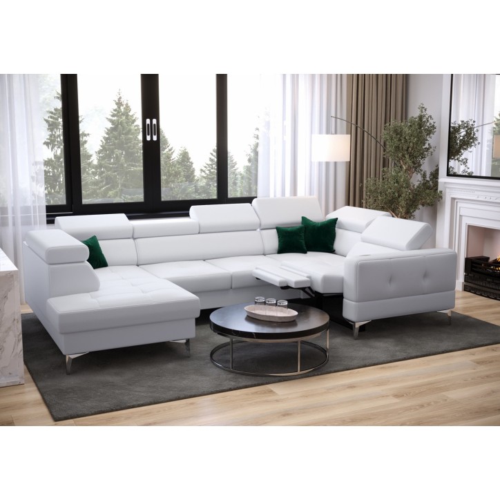 Canapé en U convertible en cuir TOSCANIA MAX I RELAX 170 x 350 x 185 cm blanc