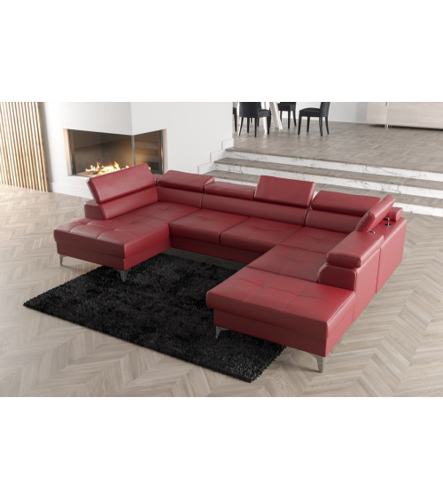 Canapé en U convertible en cuir TOSCANIA MAX II 170 x 350 x 225 cm en plusieurs couleurs