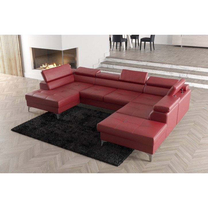 Canapé en U convertible en cuir TOSCANIA MAX II 170 x 350 x 225 cm en plusieurs couleurs