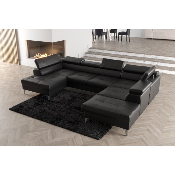 Sofá en U convertible de cuero TOSCANIA MAX II 170 x 350 x 225 cm en varios colores