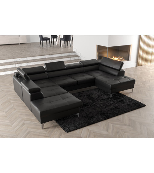 Sofá en U convertible de cuero TOSCANIA MAX II 170 x 350 x 225 cm en varios colores