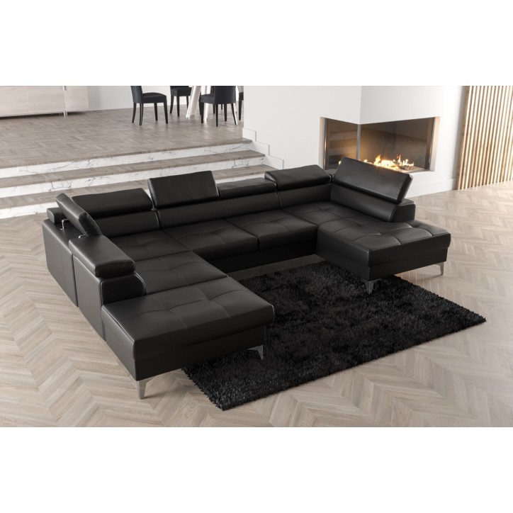 Sofá en U convertible de cuero TOSCANIA MAX II 170 x 350 x 225 cm en varios colores