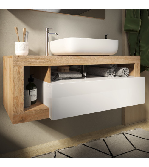 Móvel para casa de banho HAMBURG branco brilhante e kadiz 110 x 47 x 49 cm