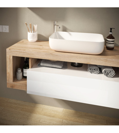 HAMBURG hoogglans wit badmeubel + spiegel + wastafelset, Kadiz 110 x 47 x 49 cm