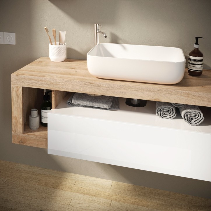 Móvel para casa de banho HAMBURG branco brilhante e kadiz 110 x 47 x 49 cm