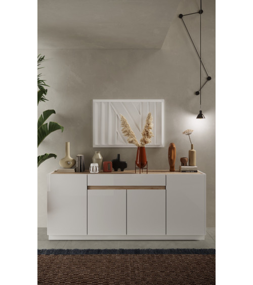 Aparador 4 puertas + 1 cajón FANTASY blanco lacado/roble Cadiz 205 cm