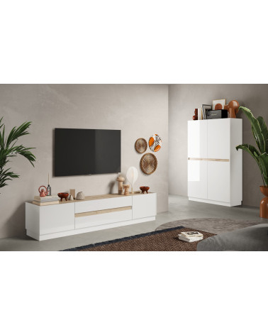 Mueble TV FANTASY blanco lacado/roble cadiz 205 cm