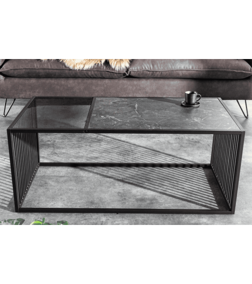 Table basse ARCHITECTURE 100 cm au style marbre et verre fumé