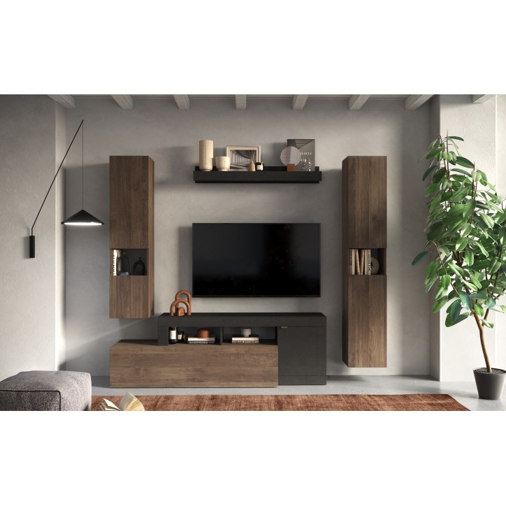 Ensemble meuble TV FREEDOM Lave/chêne Mercure 245 x 195 x 35 cm Ensemble meuble TV FREEDOM Lave/chêne Mercure 245 x 195 x 35 cm