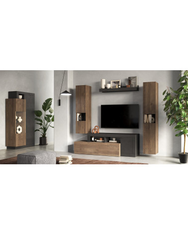 Conjunto mueble TV FREEDOM Lava/roble Mercure 245 x 195 x 35 cm