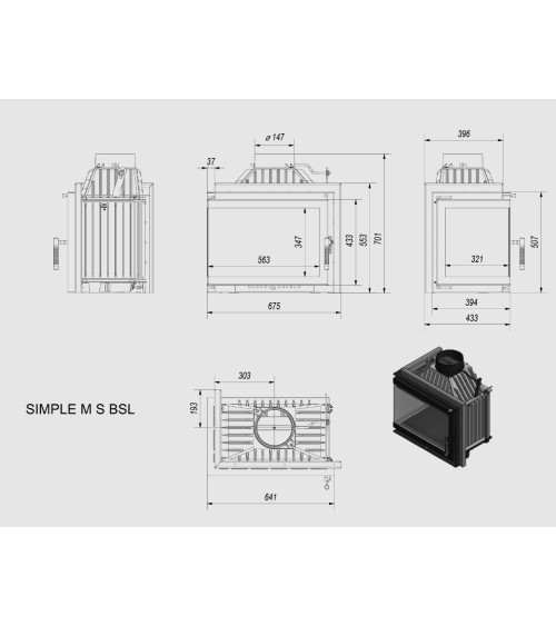 Insert cheminée SMART MS 8 BS vitre à gauche