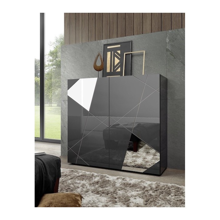 Buffet haut VITTORIA gris anthracite laqué 121x111x42 cm