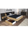 LIT LUNA 160x200 cm AVEC CHEVETS SUSPENDUS lave mat et chêne clair