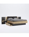 LIT LUNA 160x200 cm AVEC CHEVETS SUSPENDUS lave mat et chêne clair