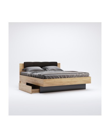 LIT LUNA avec tiroirs de rangement 160x200 cm Lave mat et chêne clair
