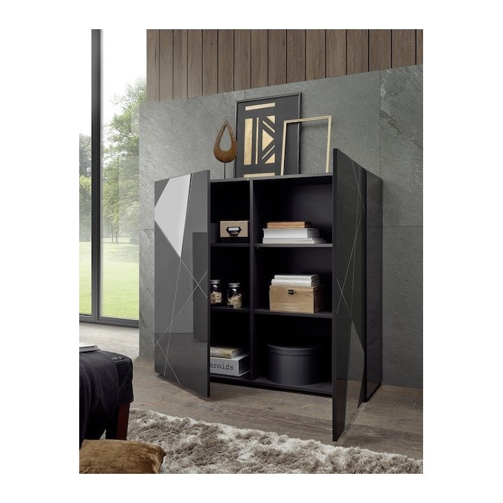 Buffet haut VITTORIA gris anthracite laqué 121x111x42 cm