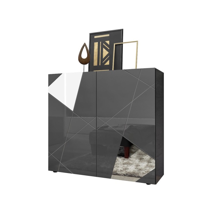 Buffet haut VITTORIA gris anthracite laqué 121x111x42 cm