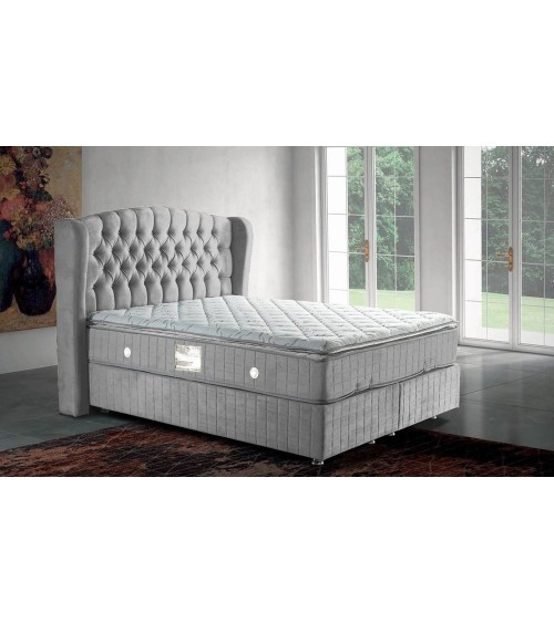 LIT coffre SULTAN gris et tête de lit inclus 160x200 cm