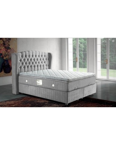 LIT coffre SULTAN gris et tête de lit inclus 160x200 cm