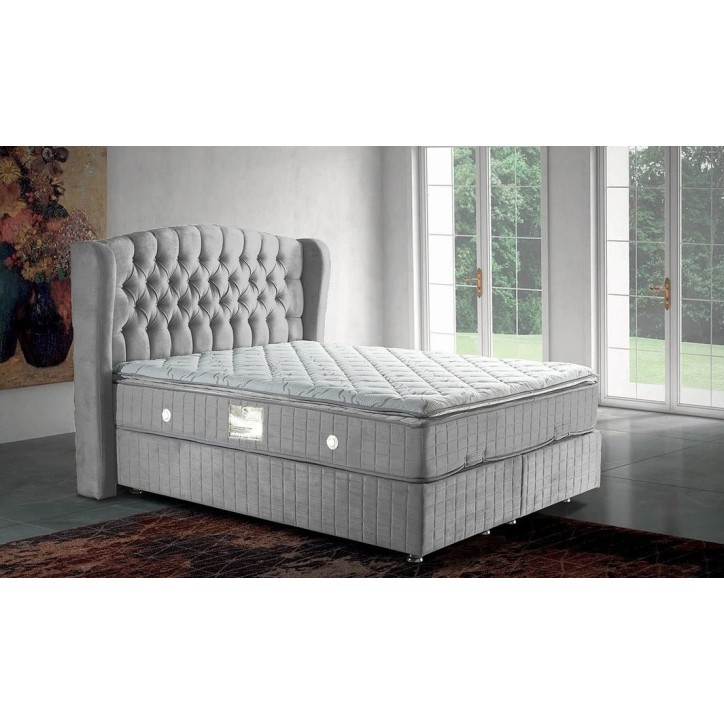 LIT coffre SULTAN gris et tête de lit inclus 160x200 cm