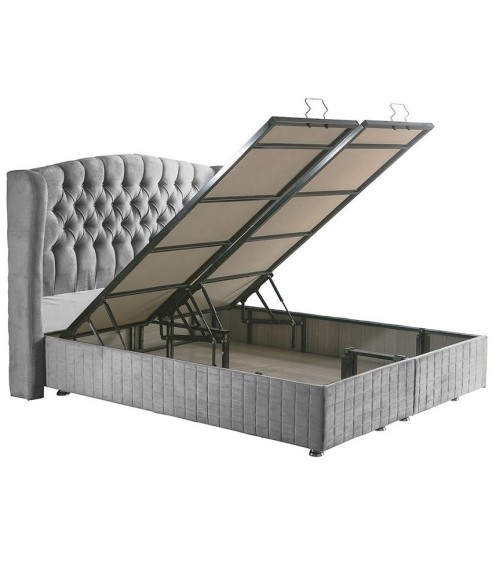 LIT coffre SULTAN gris et tête de lit inclus 160x200 cm