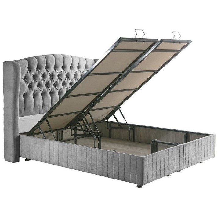 LIT coffre SULTAN gris et tête de lit inclus 160x200 cm