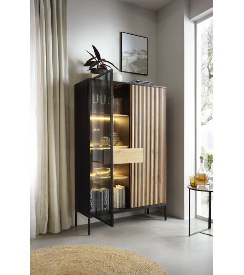 odense roble claro, negro y cristal templado 104 cm