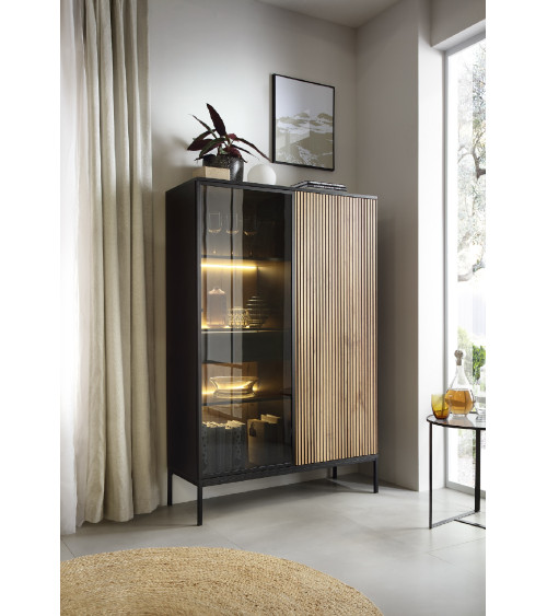 odense chêne clair, noir et verre trempé 104 cm