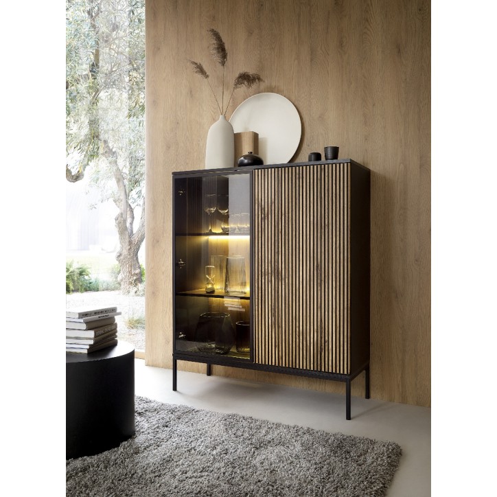 Vaisselier ODENSE 104 cm - chêne et noir